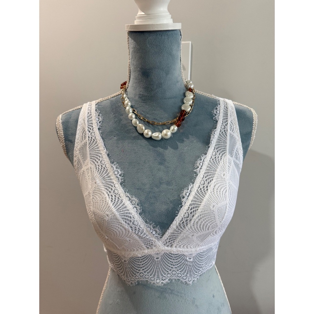 Cosabella White Allure Petite Plunge Bralette  Lace Wireless Bra‎ PM(28C, 30B) - Picture 2 of 10